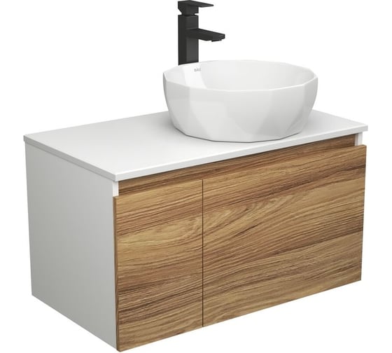 Комплект для ванной Bauedge 3 предмета (тумба Bau Dream Blackwood 80 + раковина на столешницу BAU Diamond D40, белая, смеситель высокий Hotel Black) BD1831 1