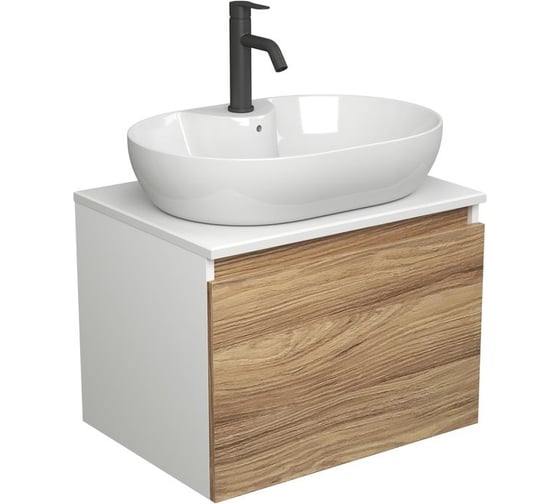 Комплект для ванной Bauedge 3 предмета (тумба подвесная Bau Blackwood 60 + раковина BAU 60x42, с отв. под см-ль, смеситель Dream Black, черный) BD2532 1