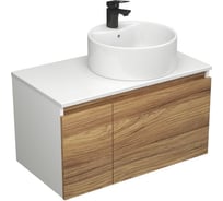 Комплект для ванной Bauedge 3 предмета (тумба Bau Dream Blackwood 80 + раковина BAU Element D40, с отверстием под смеситель, белая, смеситель Cerama Black) BD2346