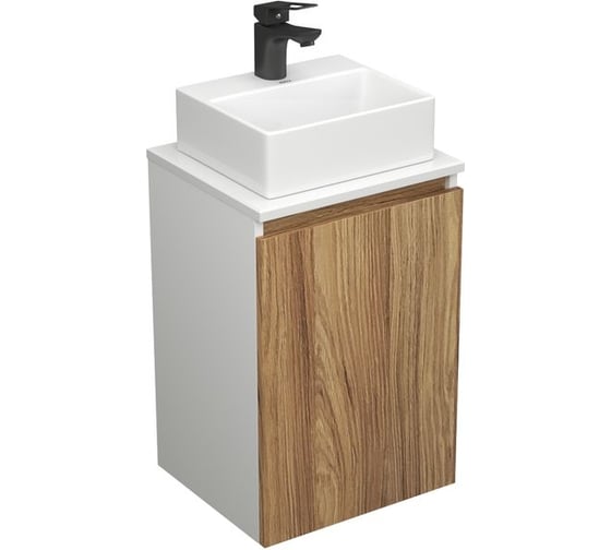 Комплект для ванной Bauedge 3 предмета (тумба под раковину Bau Blackwood 40 + раковина BAU 33x28, смеситель Cerama Black, черный) BD2392 1
