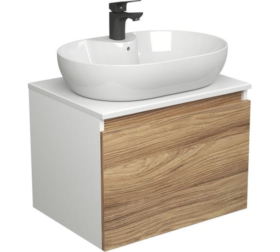 Комплект для ванной Bauedge 3 предмета (тумба подвесная Bau Blackwood 60 + раковина BAU 60x42, с отв. под см-ль, смеситель Cerama Black, черный) BD2542 1
