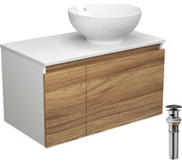 Тумба с раковиной и выпуском Bauedge (тумба подвесная Bau Dream 80 + раковина чаша BAU Dream D41, белая, выпуск клик-клак, черный) BD1743