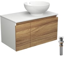 Тумба с раковиной и выпуском Bauedge (тумба подвесная Bau Dream 80 + раковина чаша BAU Dream D41, белая, выпуск клик-клак, белый) BD1742