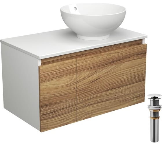 Тумба с раковиной и выпуском Bauedge (тумба подвесная Bau Dream 80 + раковина чаша BAU Dream D41, белая, выпуск клик-клак, белый) BD1742 1