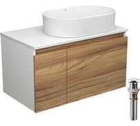 Тумба с раковиной и выпуском Bauedge (тумба подвесная Bau Dream 80 + раковина овальная BAU Nimb 56x36, белая, выпуск клик-клак, белый) BD1792