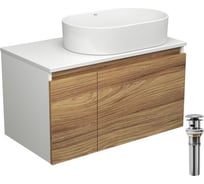 Тумба с раковиной и выпуском Bauedge (тумба подвесная Bau Dream 80 + раковина овальная BAU Nimb 56x36, белая, выпуск клик-клак, хром) BD1794