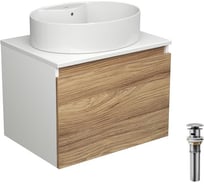 Тумба с раковиной и выпуском Bauedge (тумба подвесная Bau Dream Blackwood 60 + раковина накладная BAU Nimb 51x41, с отверстием под смеситель, белая, выпуск) BD2519