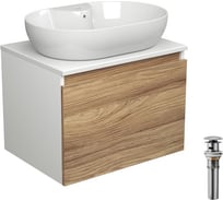 Тумба с раковиной и выпуском Bauedge (тумба подвесная Bau Dream Blackwood 60 + раковина накладная BAU Nimb 60x42, с отверстием под смеситель, белая, выпуск) BD2535