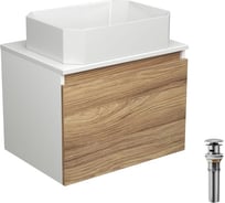 Тумба с раковиной и выпуском Bauedge (тумба подвесная Bau Dream Blackwood 60 + раковина санфаянс накладная прямоугольная BAU Hotel 51x37, белая, выпуск) BD2482