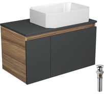 Тумба с раковиной и выпуском Bauedge (тумба подвесная Bau Dream Blackwood 80 графит + раковина санфаянс накладная BAU Hotel 51x37, белая, выпуск) BD2723