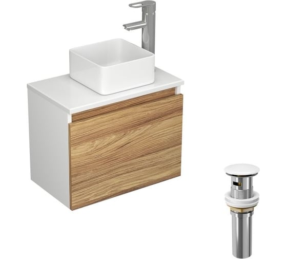 Комплект для ванной, 4 предмета (тумба Bau Dream Blackwood 50, раковина BAU Mini 24x24, смеситель для раковины Diadonna Dream, латунь, выпуск клик клак, белый) Bauedge BD1260 1