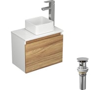 Комплект для ванной, 4 предмета (тумба Bau Dream Blackwood 50, раковина BAU Mini 24x24, смеситель для раковины Potato Hotel, выпуск клик клак, хром) Bauedge BD1257