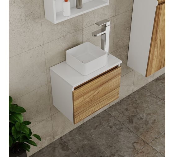 Комплект для ванной, 4 предмета (тумба Bau Dream Blackwood 50, раковина BAU Mini 24x24, смеситель для раковины Potato Hotel, выпуск клик клак, белый) Bauedge BD1259
