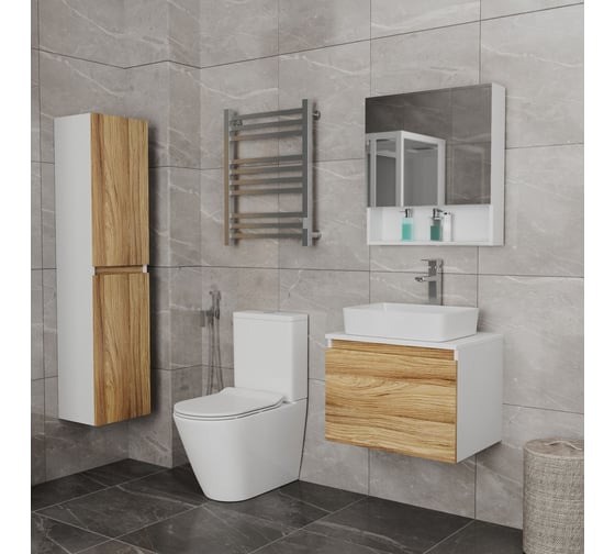 Комплект для ванной Bauedge 4 предмета (тумба Bau Dream Blackwood 60, раковина BAU Hotel 48x37, смеситель для раковины высокий Hotel Still, нержавеющая сталь, выпуск клик клак, хром) BD1544