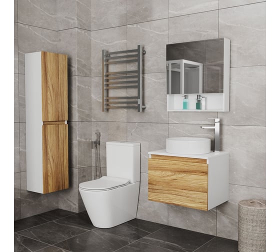 Комплект для ванной Bauedge 4 предмета (Тумба Bau Dream Blackwood 60, раковина BAU Nimb 50x36, смеситель для раковины высокий Hotel Still, нержавеющая сталь, выпуск клик клак, хром) BD1556
