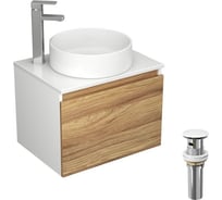 Комплект для ванной, 4 предмета (тумба Bau Dream Blackwood 60, раковина BAU Dream круглая D41, смеситель для раковины Potato Hotel, выпуск клик клак, белый) Bauedge BD1395