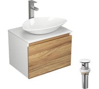 Комплект для ванной, 4 предмета (тумба Bau Dream Blackwood 60, раковина BAU Triangle 59x39, смеситель для раковины Potato Hotel, выпуск клик клак, белый) Bauedge BD1377