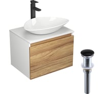 Комплект для ванной Bauedge 4 предмета (тумба Bau Dream Blackwood 60, раковина BAU Triangle 59x39, смеситель для раковины высокий Hotel Black, черный, выпуск клик клак, черный) BD1552