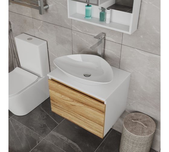 Комплект для ванной Bauedge 4 предмета (тумба Bau Dream Blackwood 60, раковина BAU Triangle 59x39, смеситель для раковины высокий Hotel Still, нержавеющая сталь, выпуск клик клак, хром) BD1550