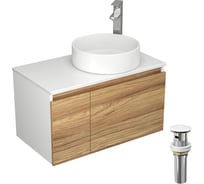 Комплект для ванной, 4 предмета (тумба Bau Dream Blackwood 80, раковина BAU Dream круглая D41, смеситель для раковины Potato Hotel, выпуск клик клак, белый) Bauedge BD0515