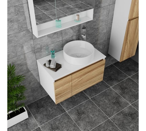 Комплект для ванной, 4 предмета (тумба Bau Dream Blackwood 80, раковина BAU Dream круглая D41, смеситель для раковины Potato Hotel, выпуск клик клак, белый) Bauedge BD0515