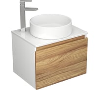 Комплект для ванной Bauedge 4 предмета (тумба Bau Dream Blackwood 60, раковина BAU ream круглая D41, смеситель для раковины высокий Hotel Still, нержавеющая сталь, выпуск клик клак, белый) BD1563