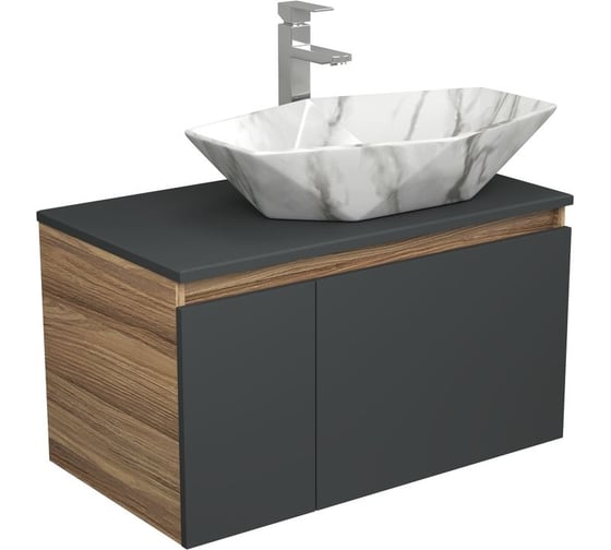 Комплект для ванной Bauedge 3 предмета (тумба подвесная Bau Blackwood 80 графит + раковина BAU 64x40, мрамор, смеситель высокий Hotel Still, нерж. сталь) BD2786 1