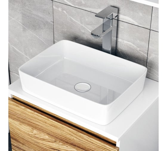 Комплект для ванной Bauedge 4 предмета (Тумба Bau Dream Blackwood 80, раковина BAU Hotel 48x37, смеситель для раковины высокий Hotel Still, нержавеющая сталь, выпуск клик клак, белый) BD1569