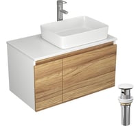 Комплект для ванной, 4 предмета (тумба Bau Dream Blackwood 80, раковина BAU Hotel 48x37, смеситель для раковины Diadonna Dream, латунь, выпуск клик клак, белый) Bauedge BD0489