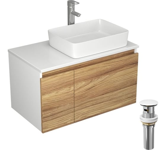 Комплект для ванной, 4 предмета (тумба Bau Dream Blackwood 80, раковина BAU Hotel 48x37, смеситель для раковины Diadonna Dream, латунь, выпуск клик клак, белый) Bauedge BD0489 1