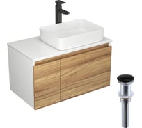 Комплект для ванной Bauedge 4 предмета (тумба Bau Dream Blackwood 80, раковина BAU Hotel 48x37, смеситель для раковины высокий Hotel Black, черный, выпуск клик клак, черный) BD1570