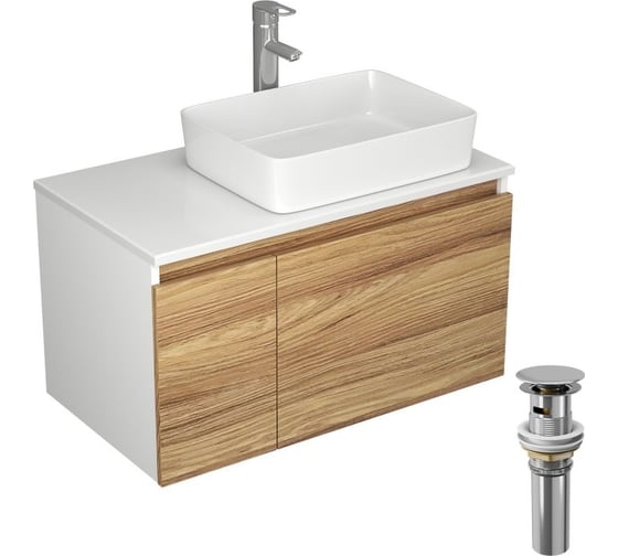 Комплект для ванной, 4 предмета (Тумба Bau Dream Blackwood 80, раковина BAU Hotel 48x37, смеситель для раковины Diadonna Dream, латунь, выпуск клик клак, хром) Bauedge BD0487 1