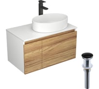 Комплект для ванной Bauedge 4 предмета (тумба Bau Dream Blackwood 80, раковина BAU Nimb 50x36, смеситель для раковины высокий Hotel Black, черный, выпуск клик клак, черный) BD1582