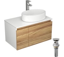 Комплект для ванной, 4 предмета (тумба Bau Dream Blackwood 80, раковина BAU Nimb 50x36, смеситель для раковины Potato Hotel, выпуск клик клак, хром) Bauedge BD0504
