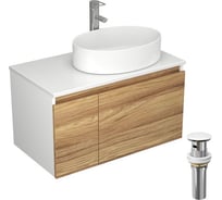 Комплект для ванной, 4 предмета (тумба Bau Dream Blackwood 80, раковина BAU Nimb 50x36, смеситель для раковины Diadonna Dream, латунь, выпуск клик клак, белый) Bauedge BD0507