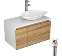 Комплект для ванной, 4 предмета (тумба Bau Dream Blackwood 80, раковина BAU Triangle 59x39, смеситель для раковины Potato Hotel, выпуск клик клак, белый) Bauedge BD0497