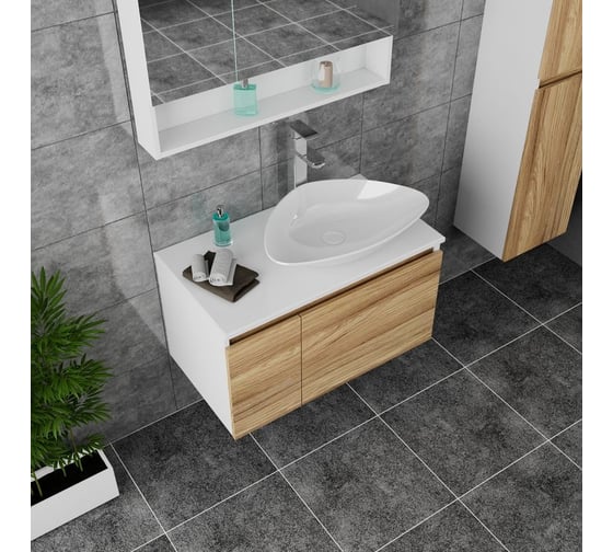 Комплект для ванной, 4 предмета (тумба Bau Dream Blackwood 80, раковина BAU Triangle 59x39, смеситель для раковины Potato Hotel, выпуск клик клак, белый) Bauedge BD0497