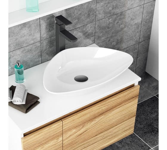 Комплект для ванной Bauedge 4 предмета (тумба Bau Dream Blackwood 80, раковина BAU Triangle 59x39, смеситель для раковины высокий Hotel Black, черный, выпуск клик клак, черный) BD1576