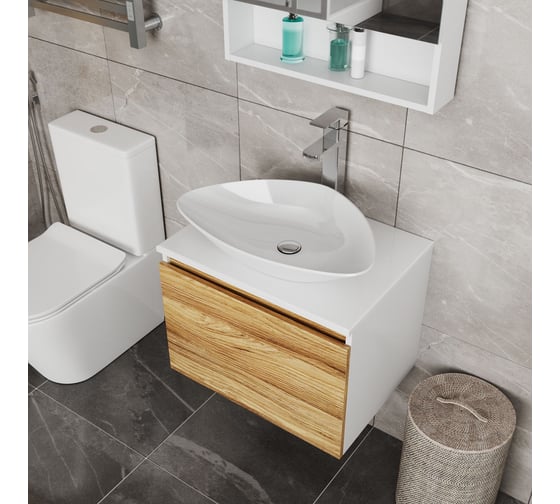 Комплект для ванной Bauedge 4 предмета (тумба Bau Dream Blackwood 80, раковина BAU Triangle 59x39, смеситель для раковины высокий Hotel Still, нержавеющая сталь, выпуск клик клак, хром) BD1574
