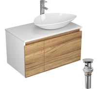 Комплект для ванной, 4 предмета (тумба Bau Dream Blackwood 80, раковина BAU Triangle 59x39, смеситель для раковины Diadonna Dream, латунь, выпуск клик клак, хром) Bauedge BD0496