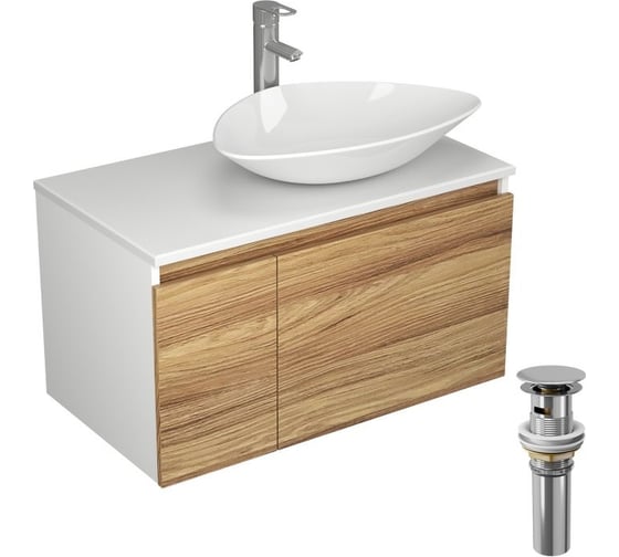 Комплект для ванной, 4 предмета (тумба Bau Dream Blackwood 80, раковина BAU Triangle 59x39, смеситель для раковины Diadonna Dream, латунь, выпуск клик клак, хром) Bauedge BD0496 1