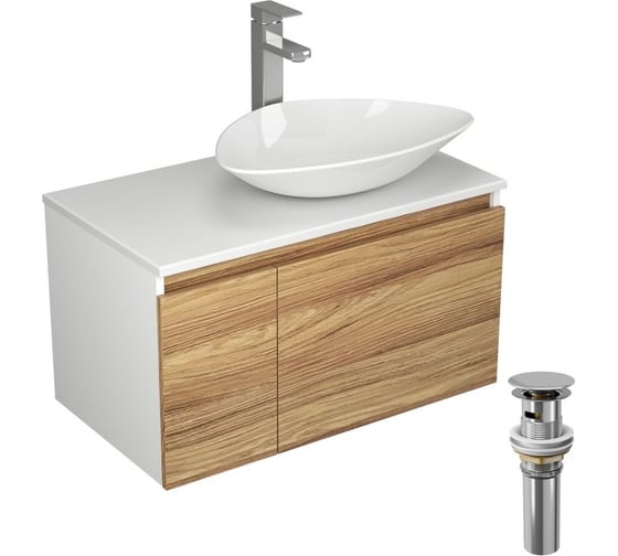 Комплект для ванной, 4 предмета (тумба Bau Dream Blackwood 80, раковина BAU Triangle 59x39, смеситель для раковины Potato Hotel, выпуск клик клак, хром) Bauedge BD0495
