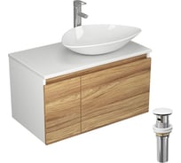 Комплект для ванной, 4 предмета (тумба Bau Dream Blackwood 80, раковина BAU Triangle 59x39, смеситель Diadonna Dream, латунь, выпуск клик клак, белый) Bauedge BD0498