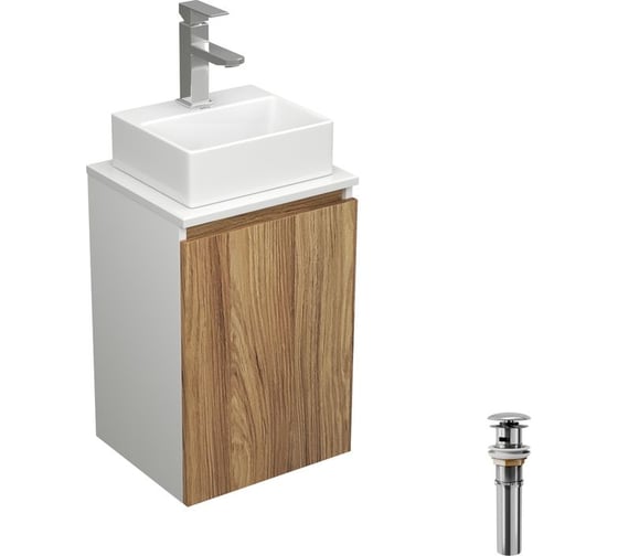 Комплект для ванной, 4 предмета (тумба под раковину Bau Blackwood 40 + раковина BAU 33x28 + смеситель Hotel Still, нержавеющая сталь, выпуск) Bauedge BD2396 1