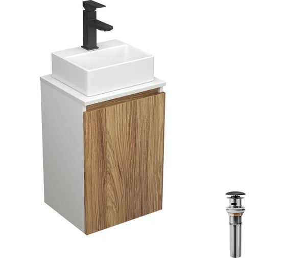 Комплект для ванной, 4 предмета (тумба под раковину Bau Blackwood 40 + раковина BAU 33x28 + смеситель Hotel Black, черный, выпуск) Bauedge BD2398 1