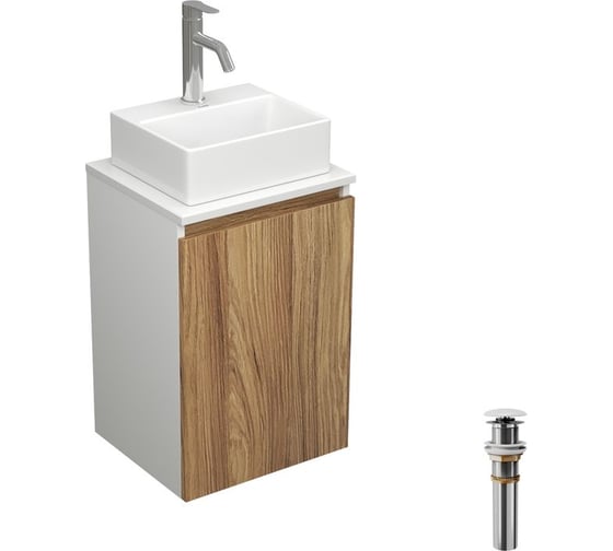 Комплект для ванной, 4 предмета (тумба под раковину Bau Blackwood 40 + раковина BAU 33x28 + смеситель Dream, нержавеющая сталь, выпуск) Bauedge BD2401 1