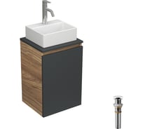 Комплект для ванной, 4 предмета (тумба под раковину Bau Blackwood 40, графит + раковина BAU 33x28 + смеситель Dream, нержавеющая сталь, выпуск) Bauedge BD2371