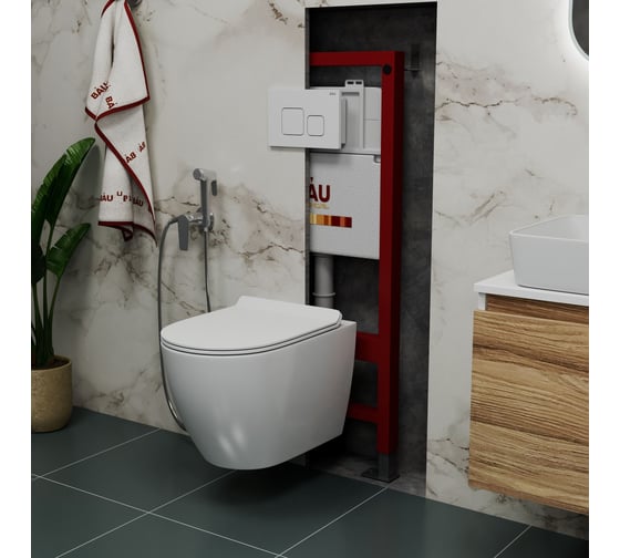 Комплект Bauedge BAU 6 в 1: инсталляция BAU PRO, унитаз подвесной безободковый Bau Dream 49,5x36, сиденье дюропласт микролифт, клавиша BAU Soul, белая Q111300-BL0001-Q00014