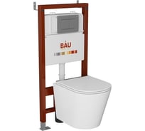 Комплект Bauedge BAU 6 в 1: инсталляция BAU PRO, унитаз подвесной безободковый Bau Nimb LUX, сиденье дюропласт микролифт со вставкой из нержавеющей стали, кнопка смыва Stil Gun Grey, темно-серый металлик Q111300-BK0001-LUX-Q00017