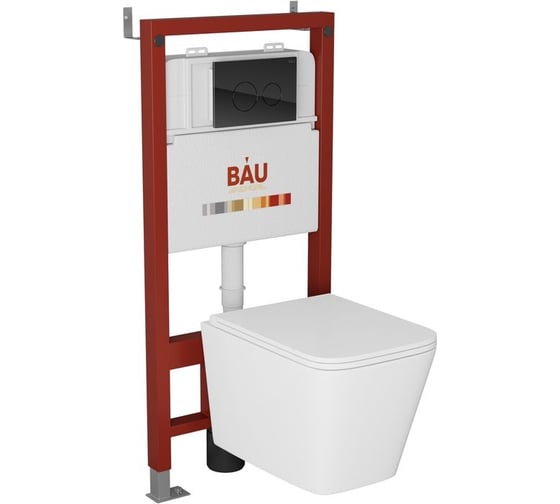Комплект Bauedge BAU 6 в 1: инсталляция BAU PRO, унитаз подвесной безободковый Bau Stil Hurricane3, сиденье дюропласт микролифт, клавиша из стекла BAU Dream, черная Q111300-BS0001-HQ3-Q00011 1